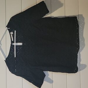 HALOGEN EYELET BLOUSE SMALL  NAVY BLUE